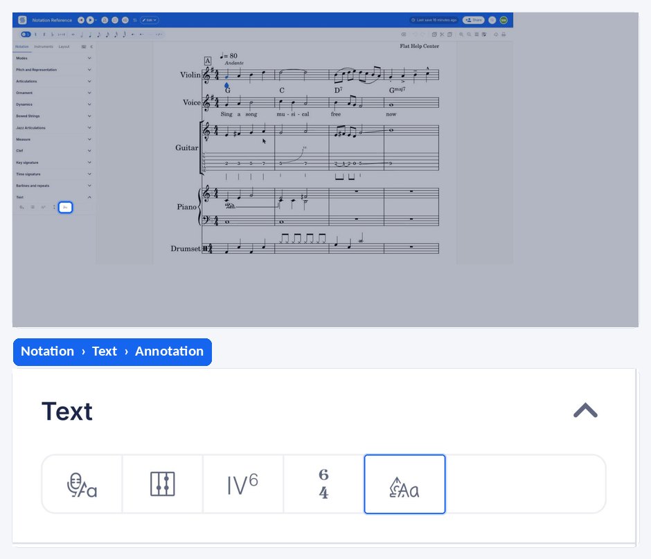 Typing a text annotation above the score