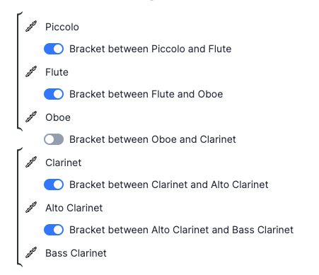 Group parts together with brackets