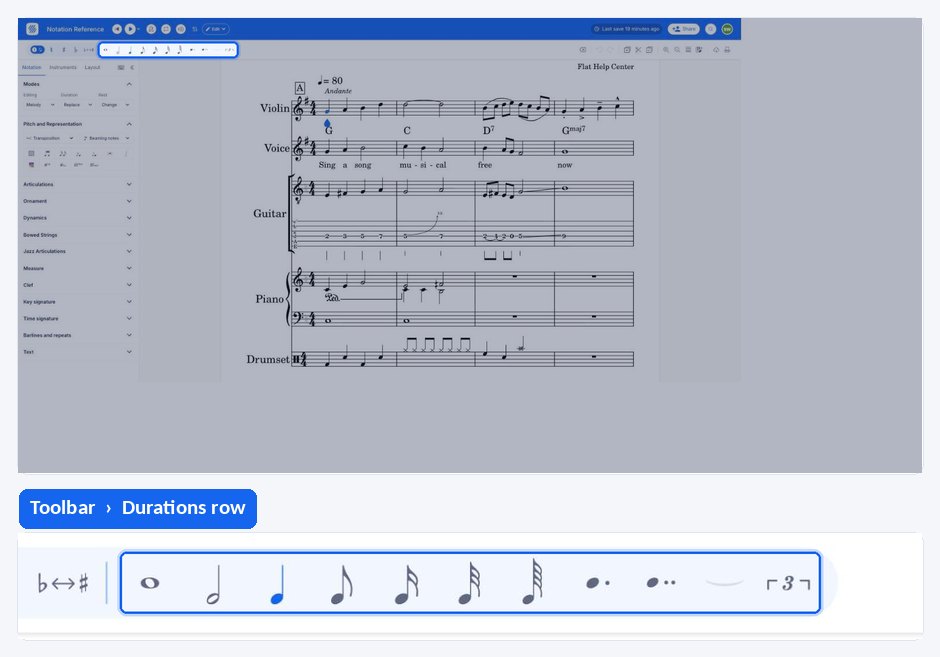 Changing the duration of a selected note in the Flat editor