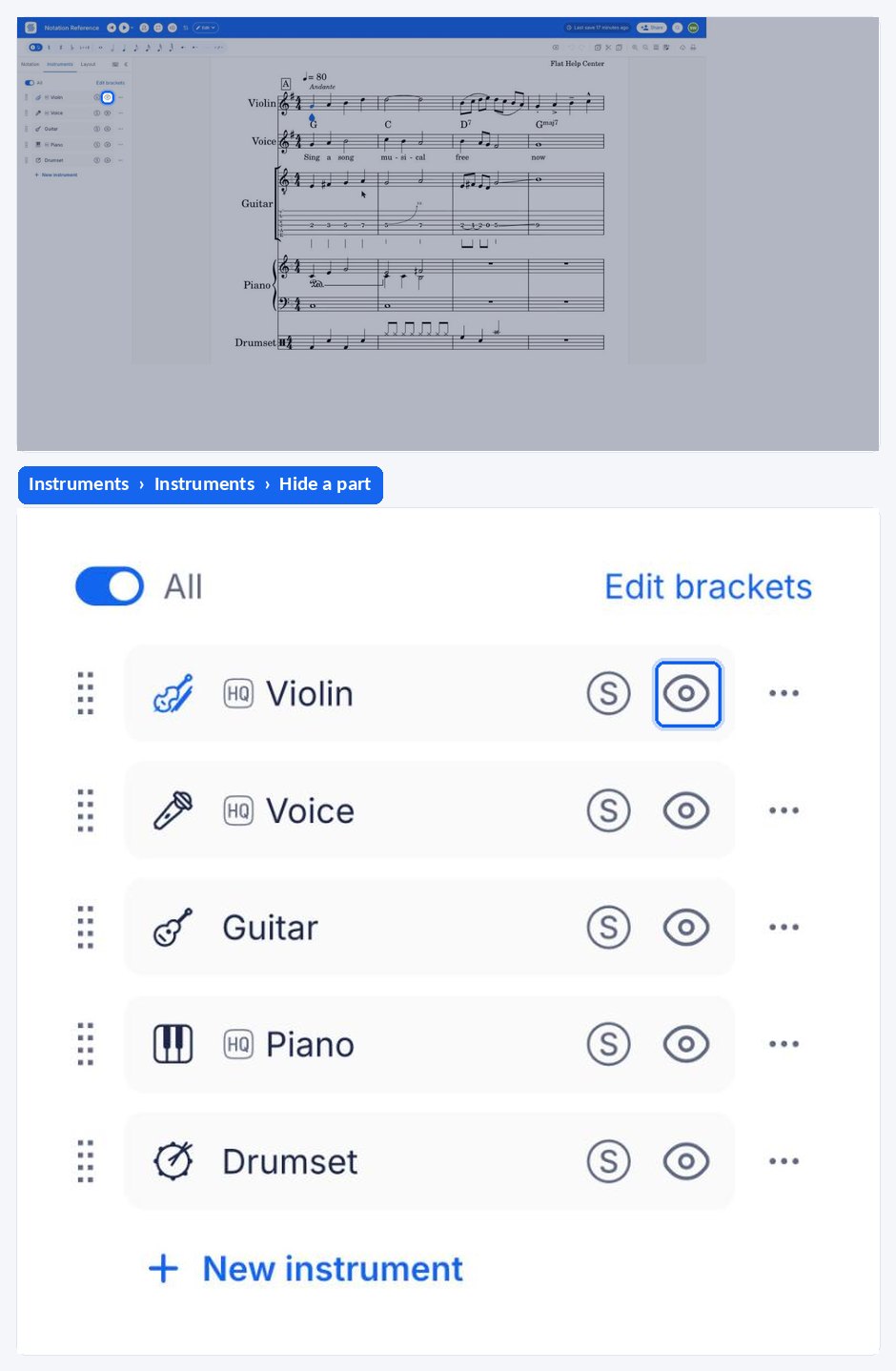 Checking and unchecking parts in the instruments list to change what is displayed