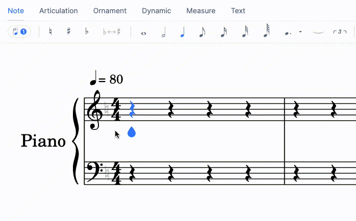 Input your first notes with your mouse