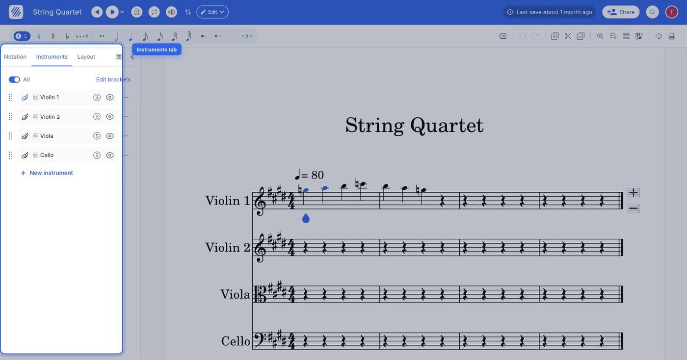 the Instruments tab in the left panel