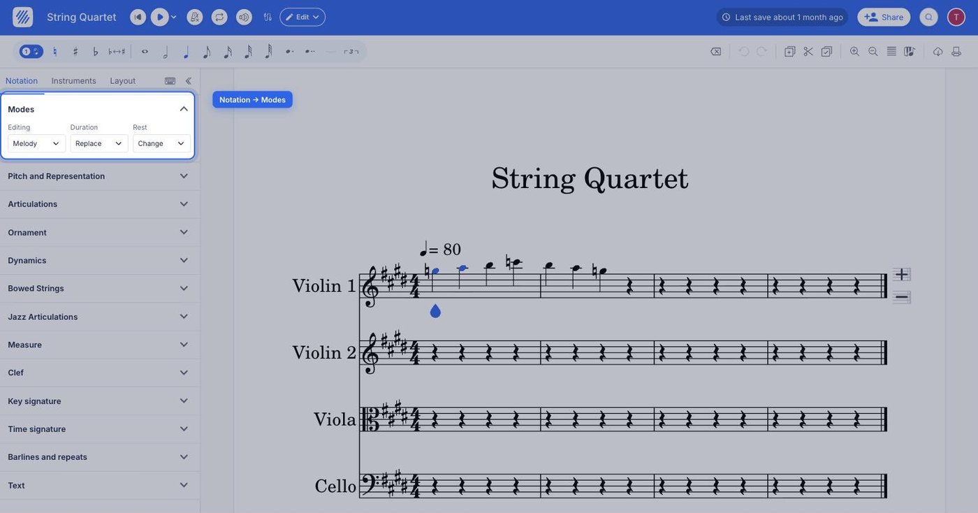 the Modes section of the Notation tab