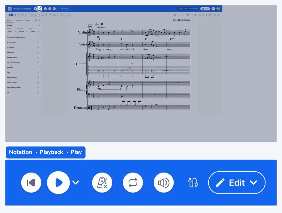 Starting, pausing, and restarting the playback from the top bar of the editor