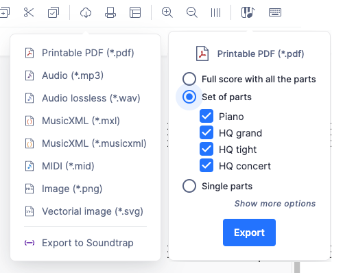 Export options