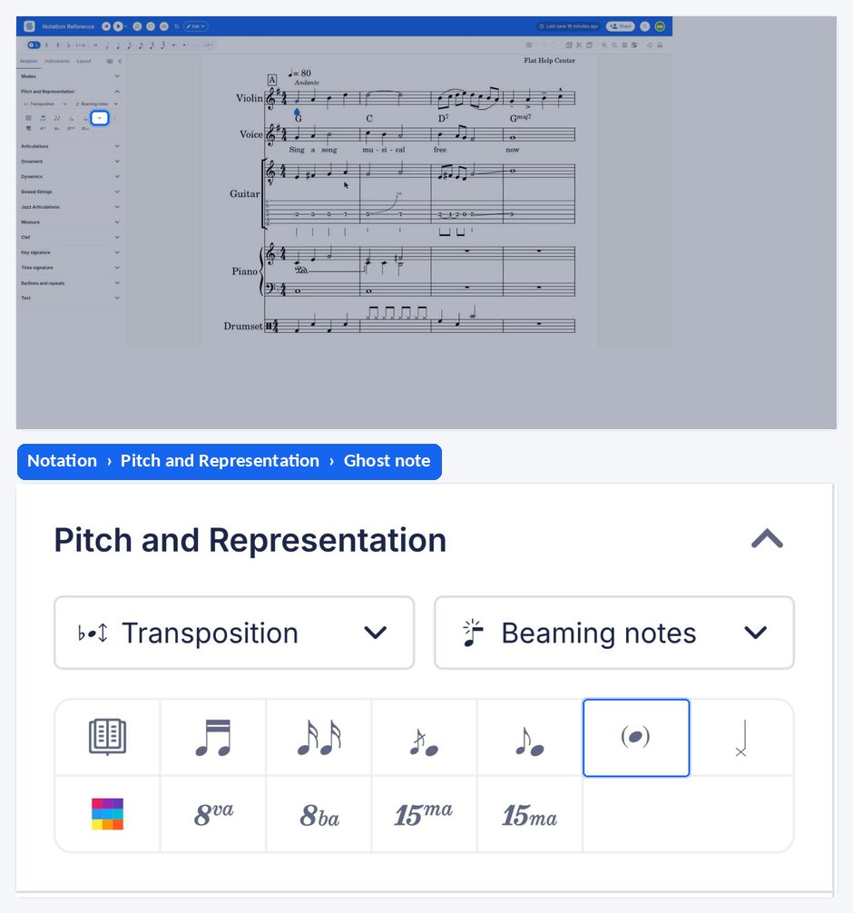 A note being turned into a ghost note in the Flat editor