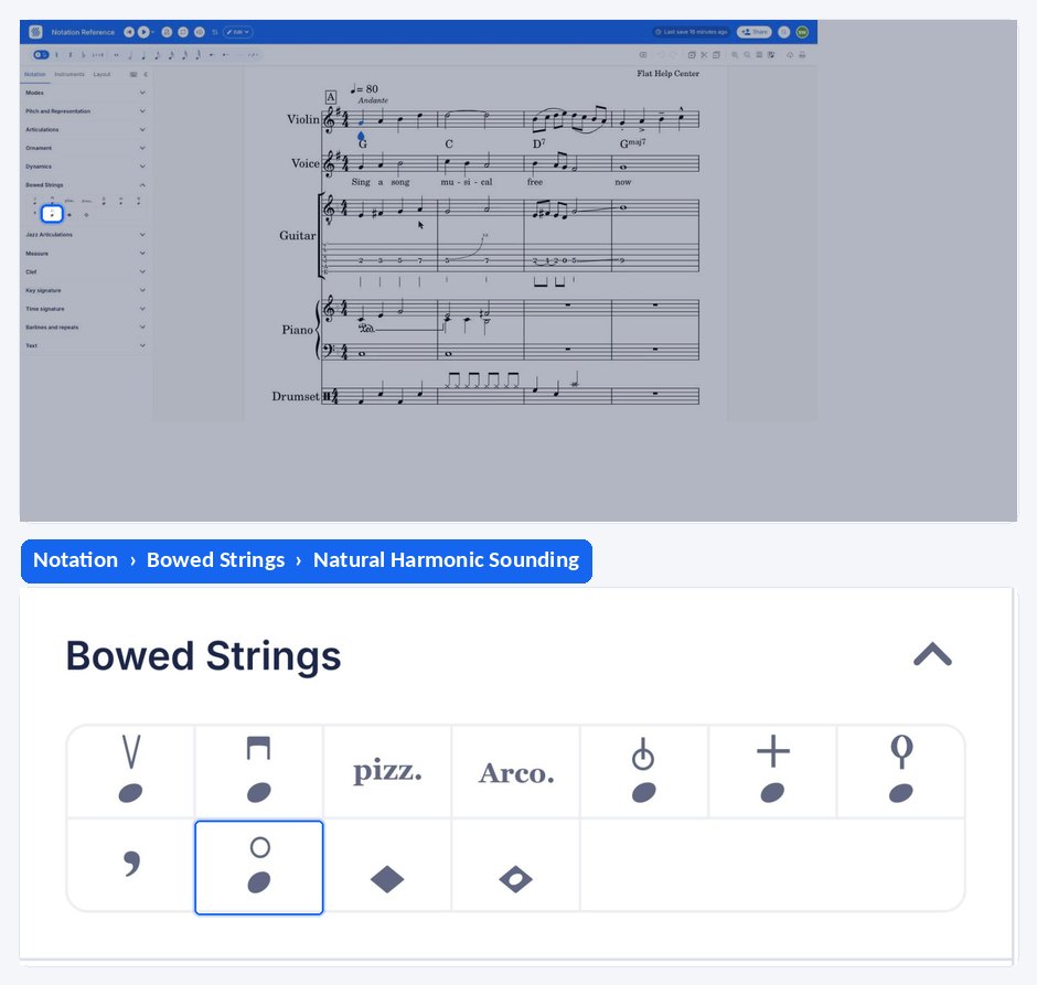 The natural and artificial harmonic tools in the Bowed Strings section