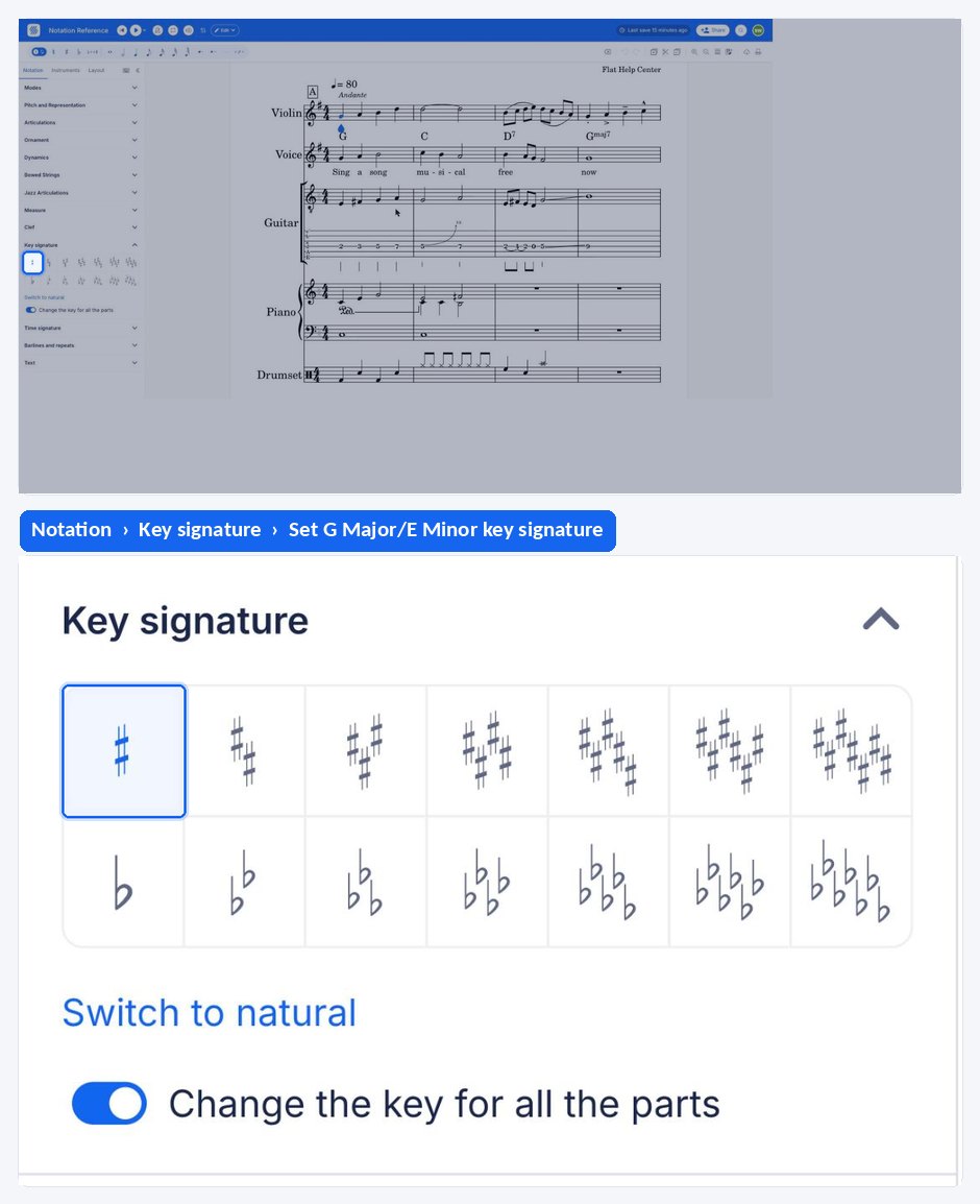 Adding a new key signature from the Key signature section