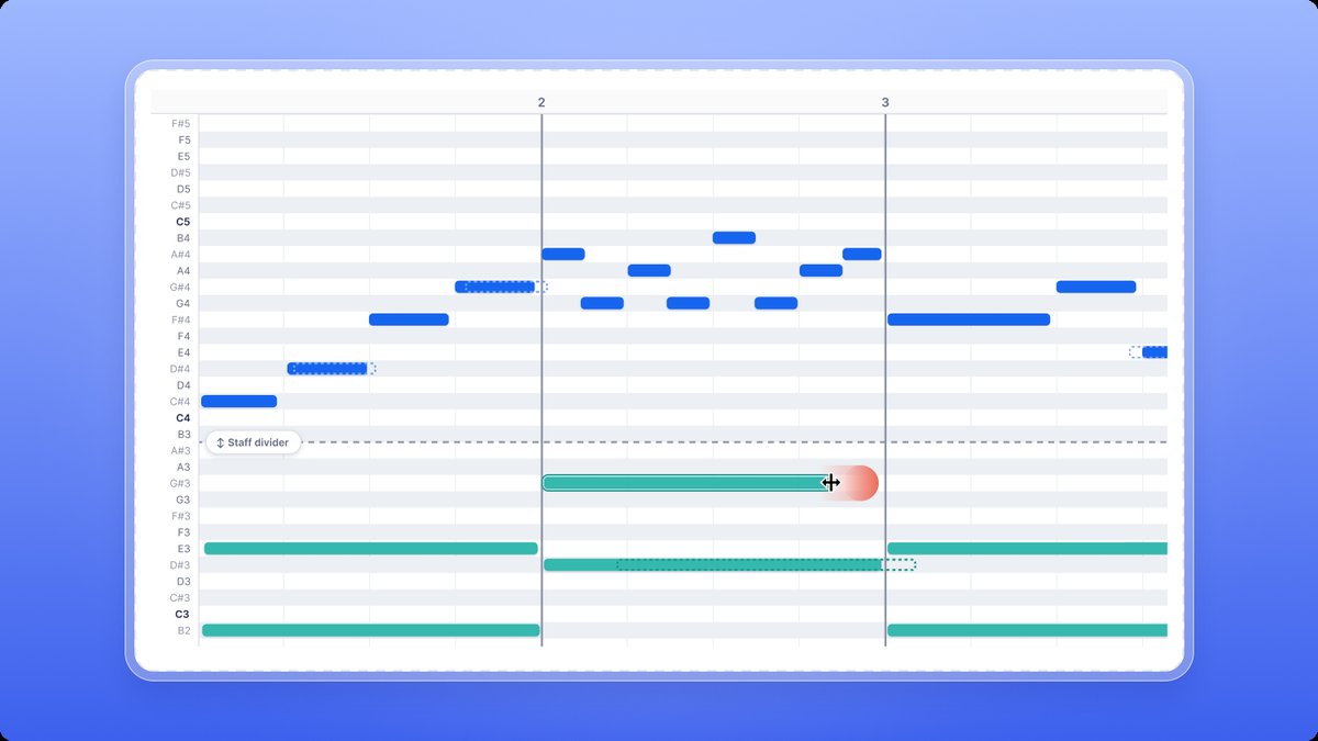 Dragging the end of a note in the grid to make it longer