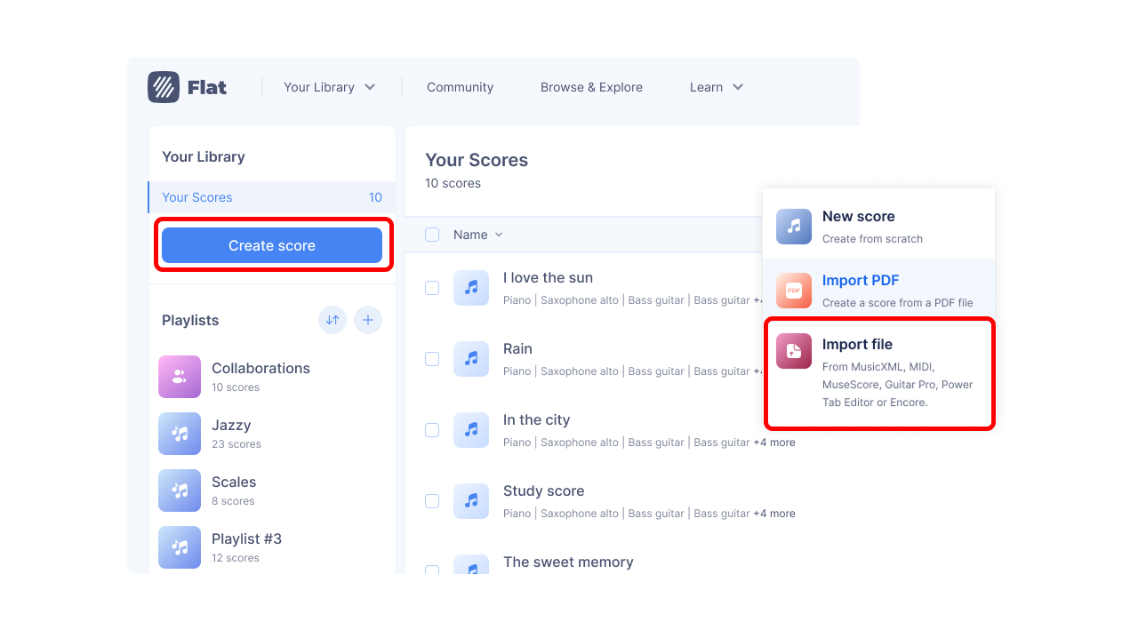 Import a score or tab