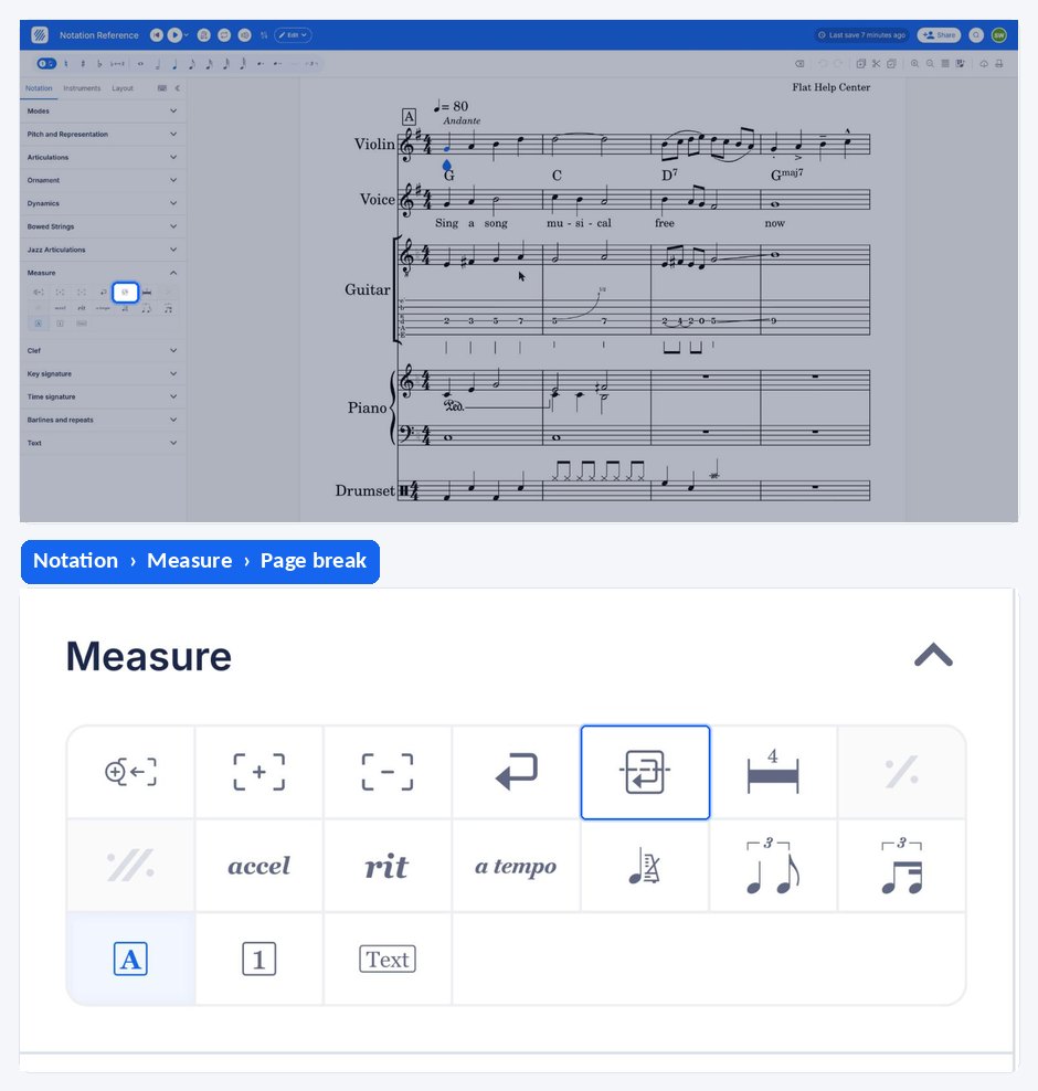 Adding and removing page breaks in a score