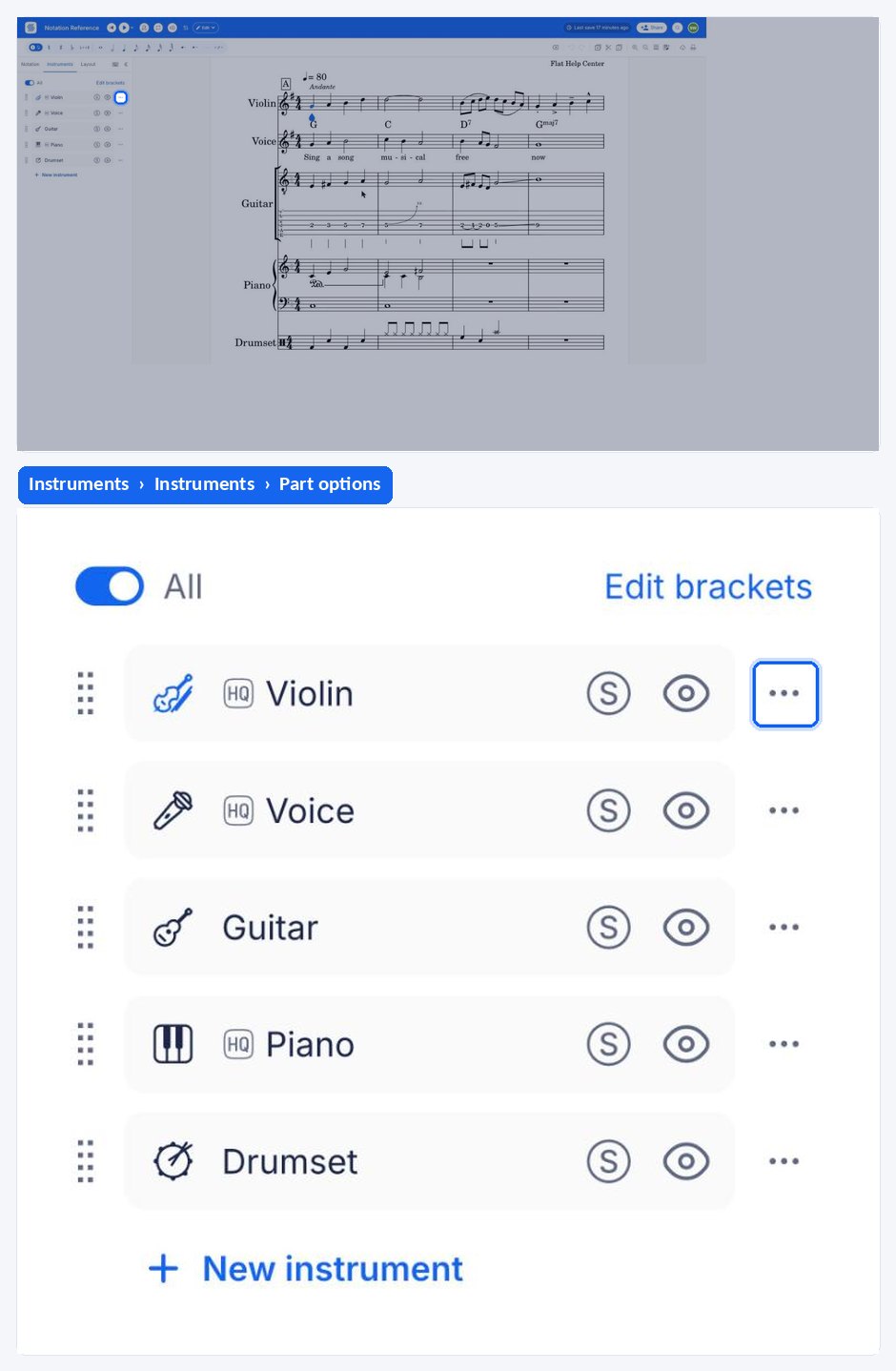 The Remove button next to a part in the instruments settings