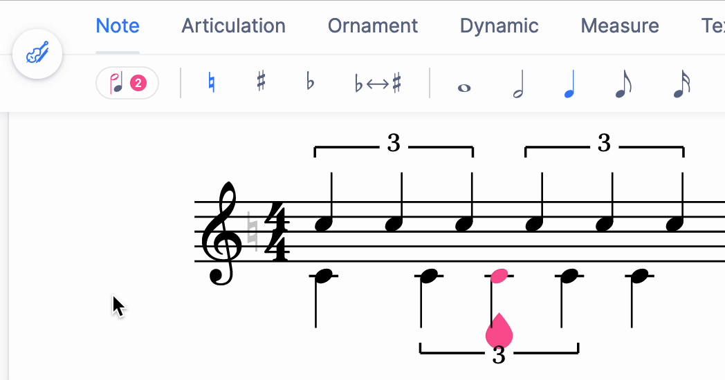 Swap voices on tuplets