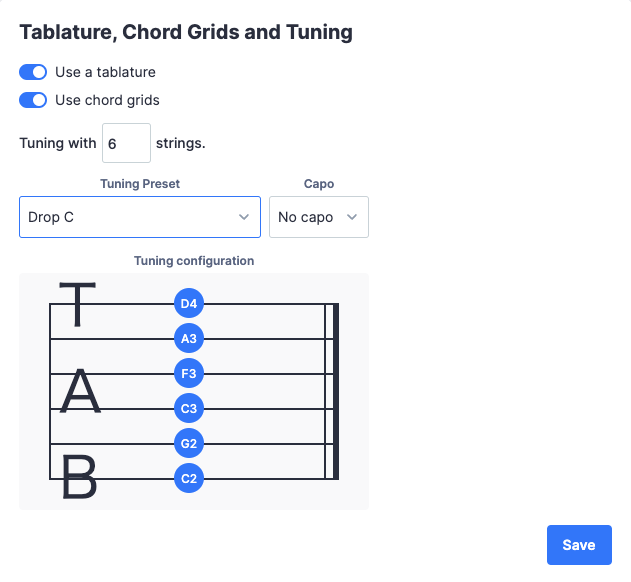 Tab settings