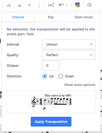 Transpose by Interval, Key or Semi-tones with Flat