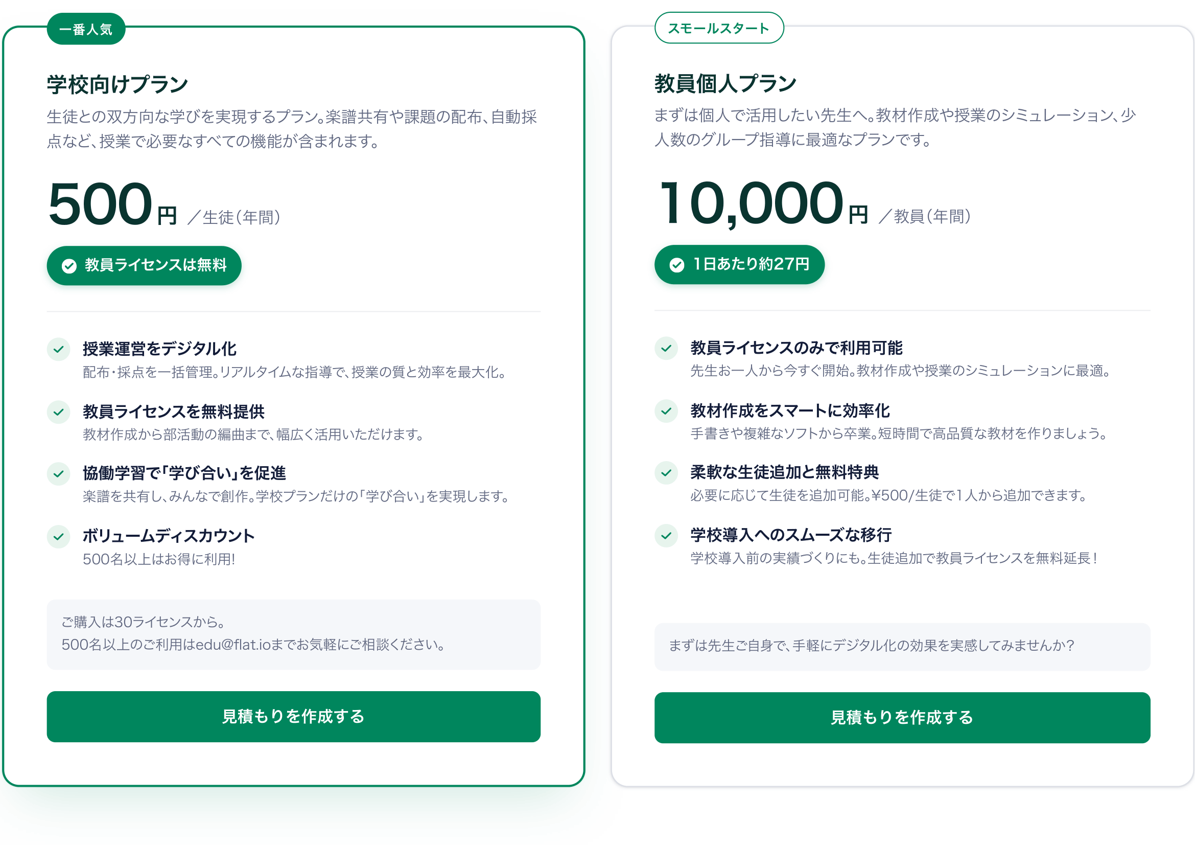 Flat for Educationの2つのプラン