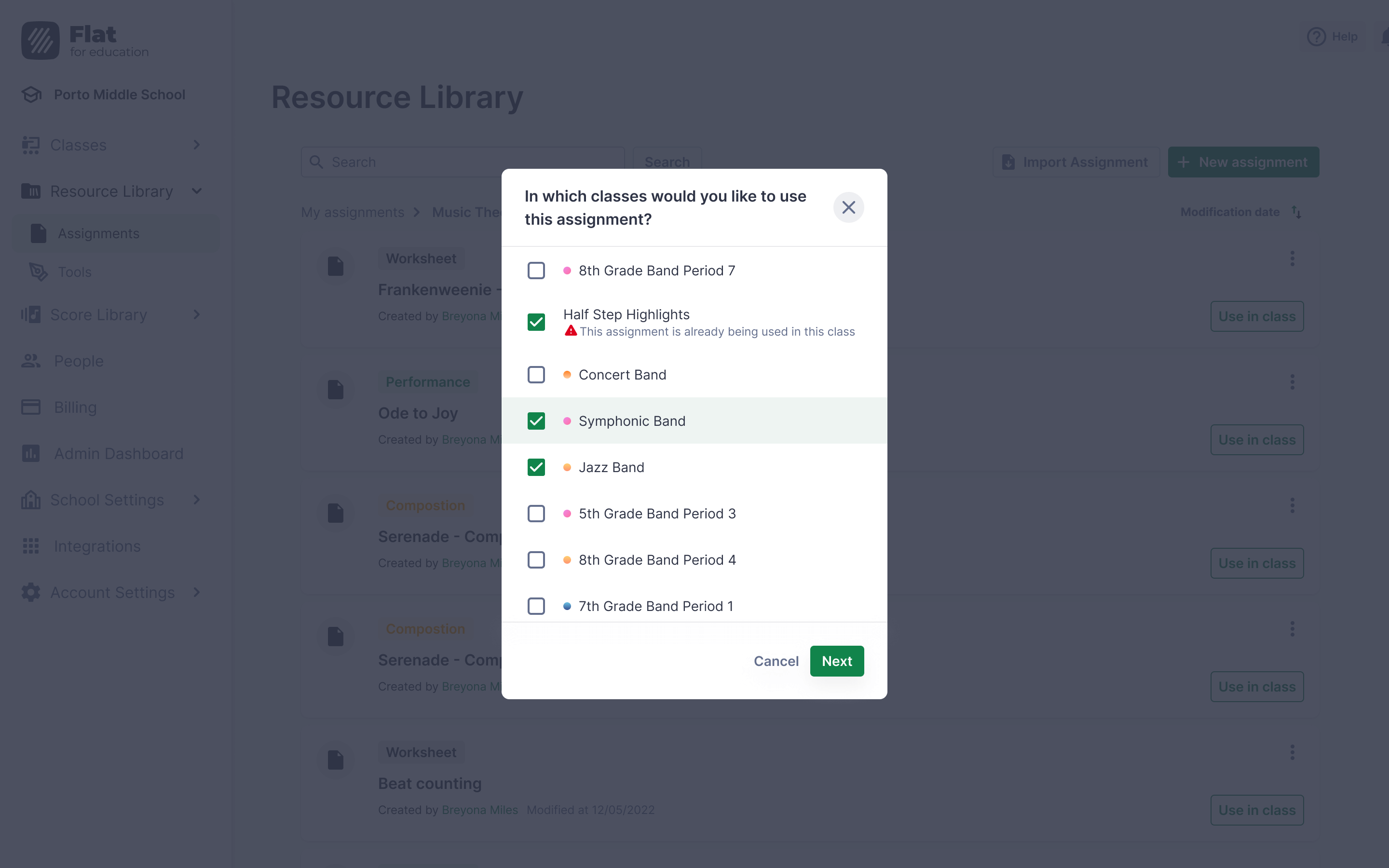 Publish assignments to multiple classes