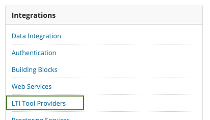 System admin > Integrations > LTI Tools Providers