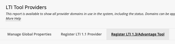 Register LTI 1.3/Advantage Tool to Blackboard