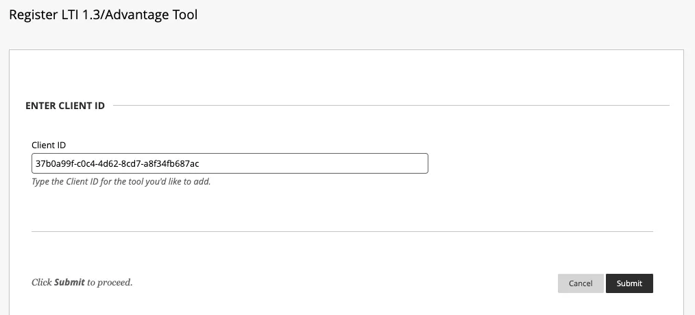 Register Client ID in Blackboard