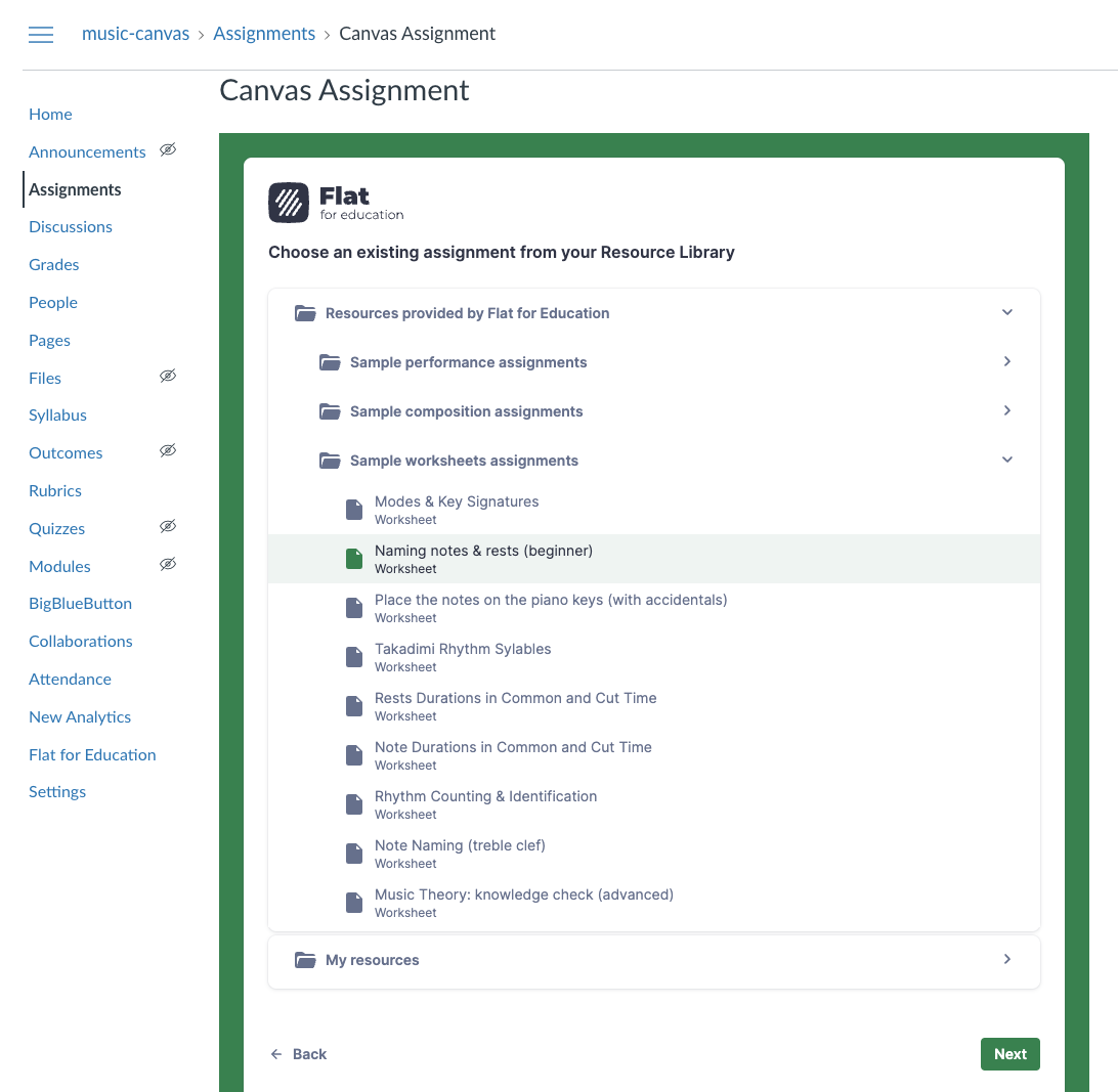 Canvas: choose an assignment from your Resource Library