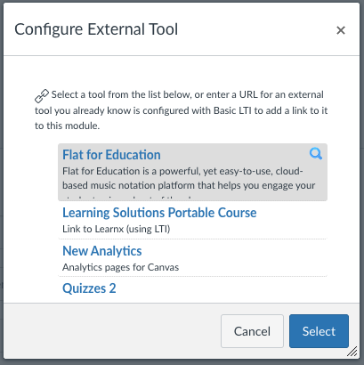 Canvas: External Tools List