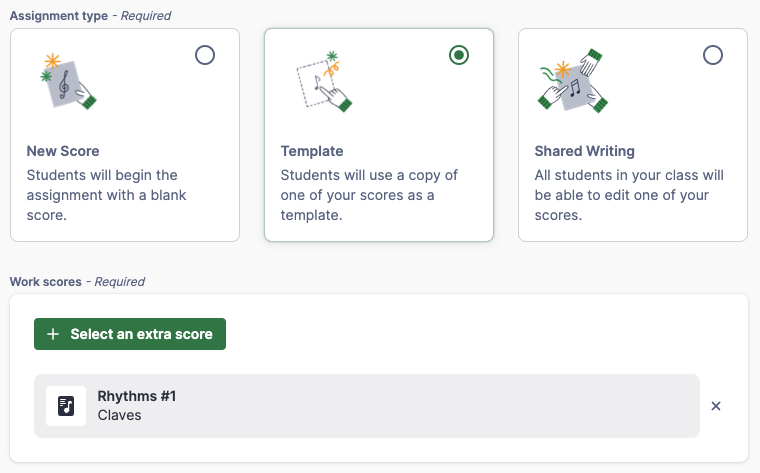 Selected score for an assignment