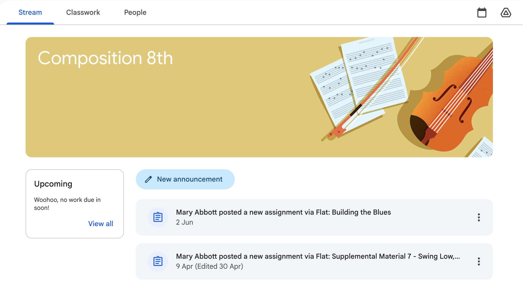 Posted assignments on Google Classroom Stream