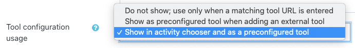 Show in activity chooser and as a preconfigured tool