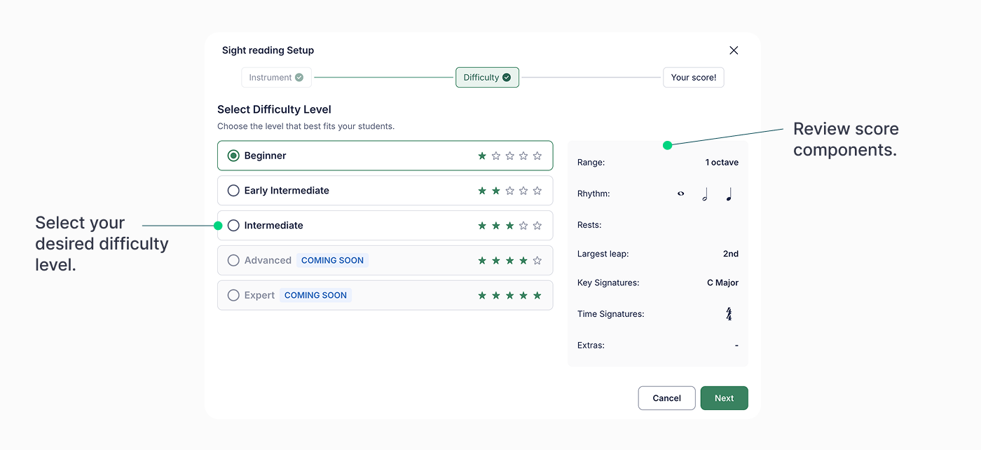 Slect sight reading level