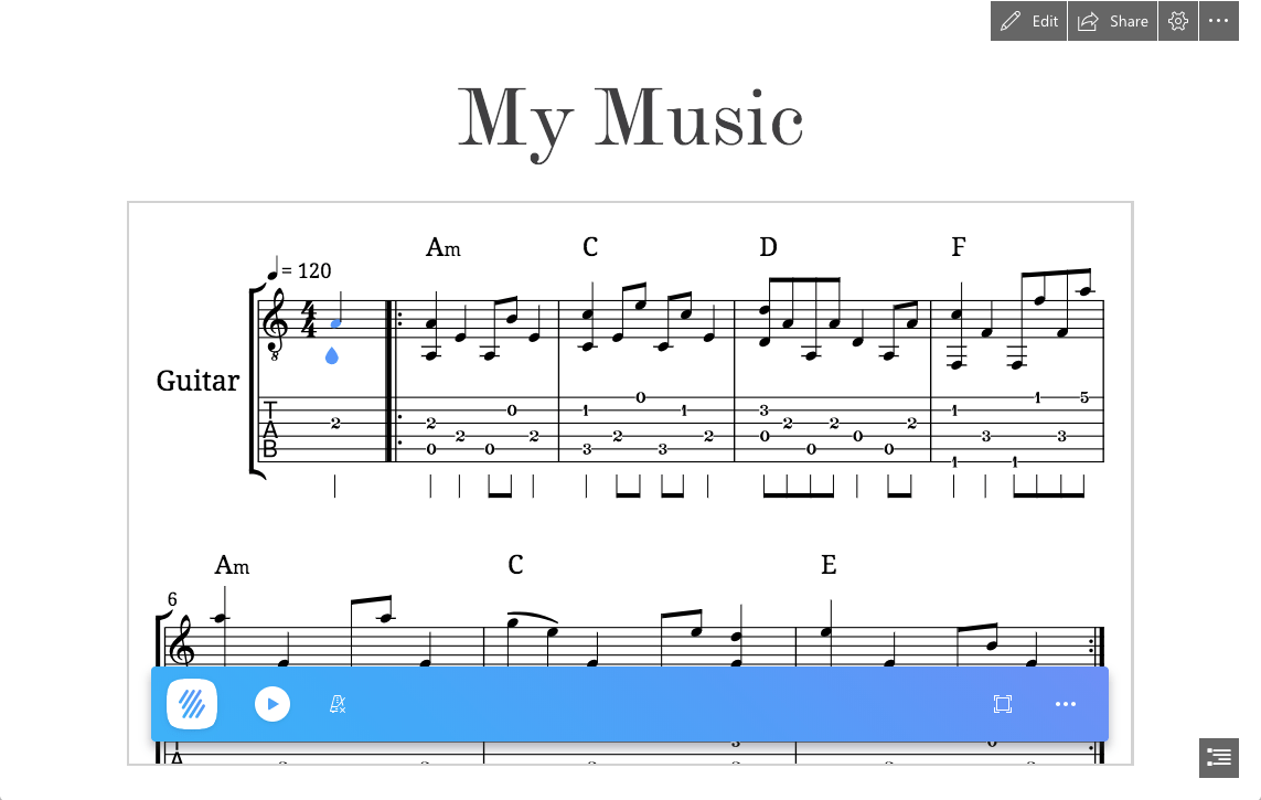 Interactive sheet music in Microsoft Sway